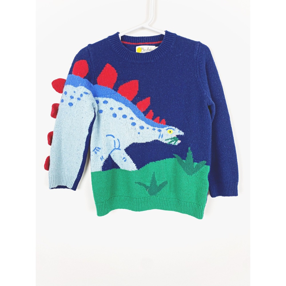 Mini Boden Blue Dinosaur Stegosaurus 3D Sweater 4-5Y